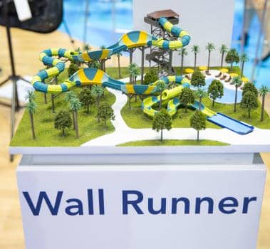 Close-up of scale model design of Wall Runner from WhiteWater seen at IAAPA Expo 2023